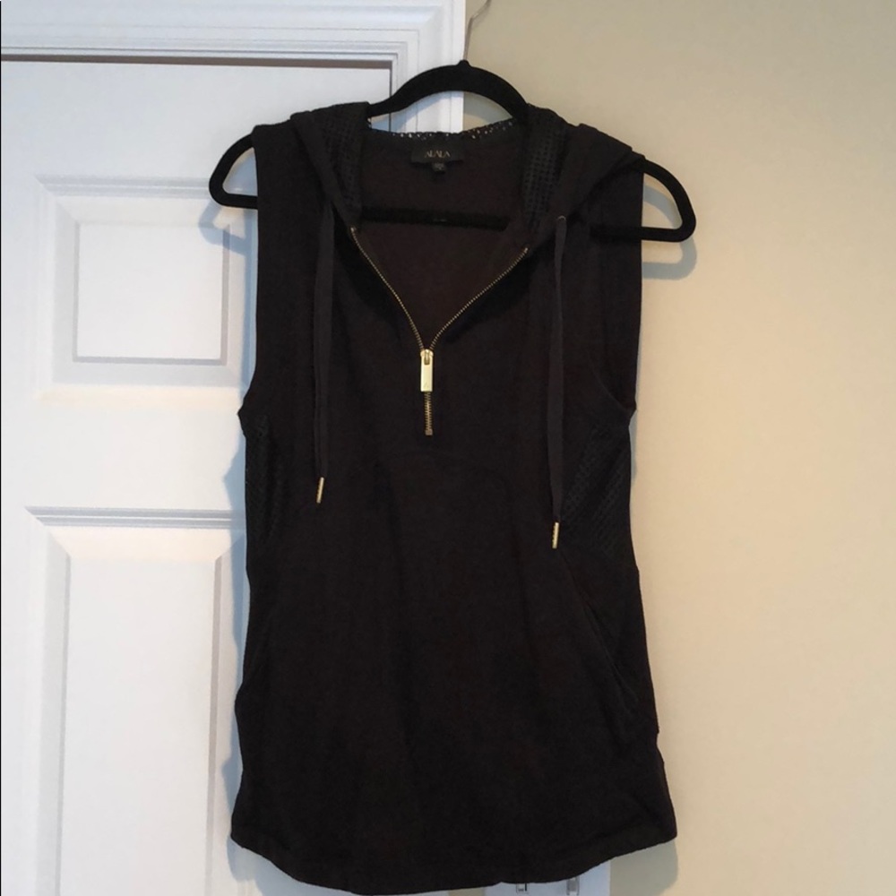 ALALA Black Althleisure 1/4 Zip Vest Mesh Hood
